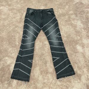 Flared Distress Striped Jeans